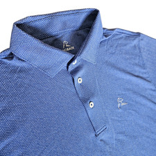 Rhoback Herringbone Blue Men's Large Performance Polo Short Sleeve Golf Preppy