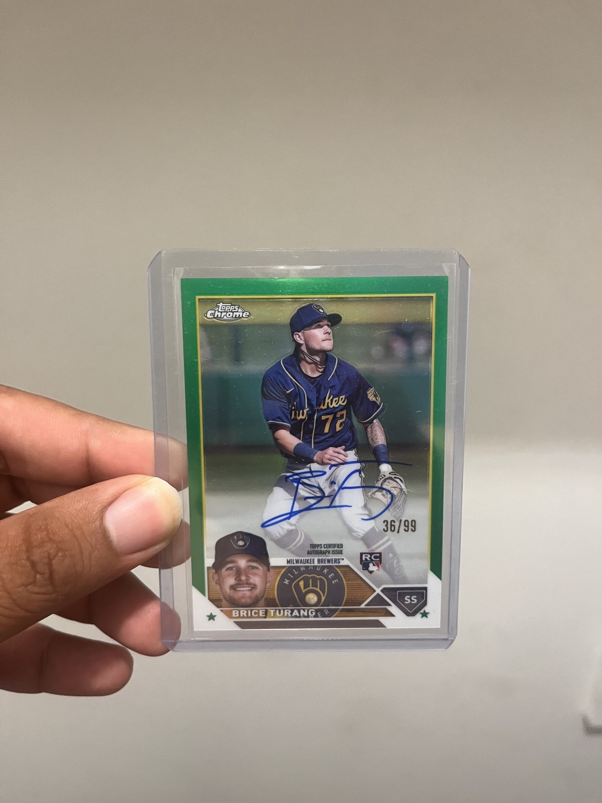 2023 Topps Chrome Brice Turang RC Auto Green Refractor #RA-BT SP /99