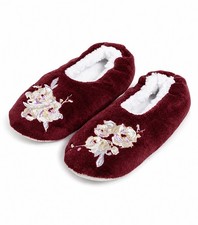 Vera Bradley Cozy Life Slippers Sherpa Lined Embroidered Burgundy Size Small 5-6