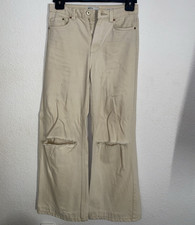Bershka Damen Jeans Wide Leg Beige Gr. 36 Denim Baumwolle Bundhöhe mittel