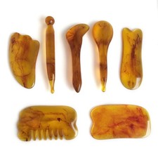 7pcs Natural Resin Amber Massage Scraping for Face Neck Gua Sha Scraper Therapy