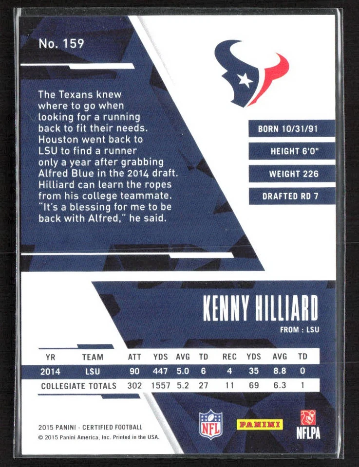 Kenny Hilliard 2015 Panini Certified Mirror Red SN,RC Rookie #/99 - Image 2 of 2