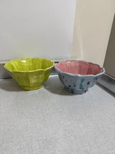 2 VTG MCM Ceramic Tulip Bowles Hand Painted USA