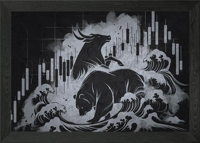 Trader Bull vs Bear Market Framed Wall Art Poster Canvas Print Picture