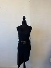 Shaddai Dress Womens Large Black Asymmetrical Belted Halter Made USA Party