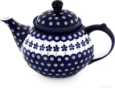 Bunzlauer Keramik Teekanne 1,25L – runde Form, Ausguss geschwungen, Dekor 166a