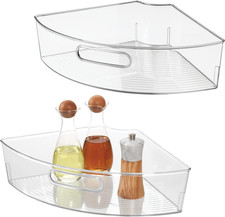 Clear Plastic 1/4 Wedge Bin, 2-Pack Corner Lazy Susan Cabinet, Kitchen Cabinet