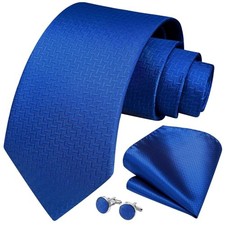 Mens Tie Set Classic Woven Ties and Pocket Square Cufflinks Set D-royal Blue