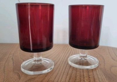 2x Vintage. Luminarc France Cavalier Rubinrot & Klar Gläser 3,5'' 3oz Mid-Century