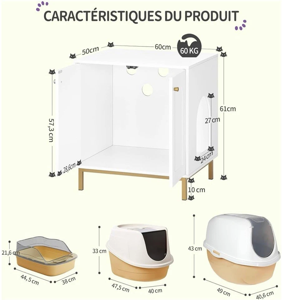 Maison de Toilettes Grands & Petits Chats Meuble de Rangement Litière - Photo 3/4