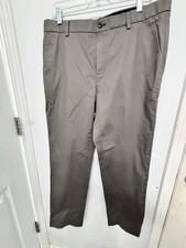 Brooks Brothers Men  s Flat Front Slash Pocket Dress Pants Taupe Cotton 36x30