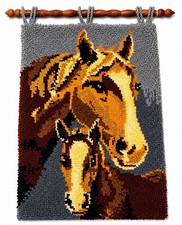 VTG Latch Hook Rug Tapestry Horse Wall Hanging Hand Made MCM Equestrian 18x31  