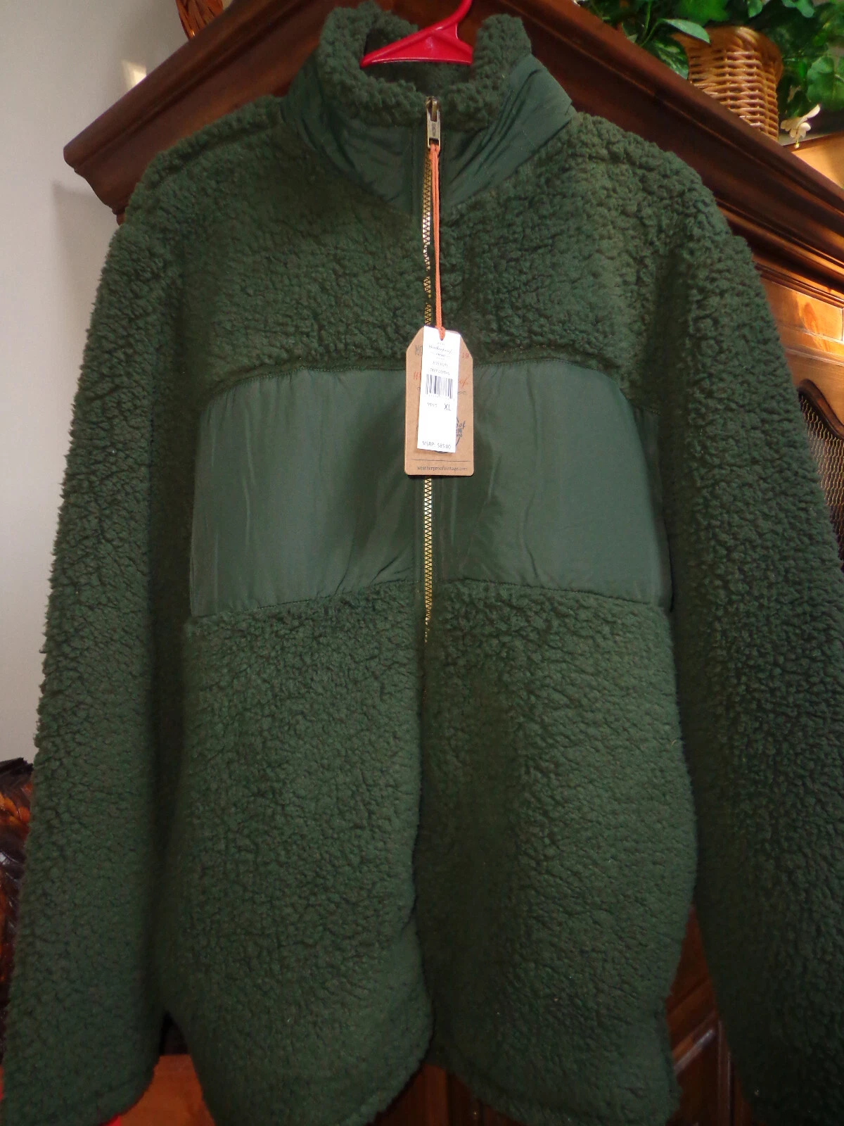NWT Original Weatherproof Vintage Mens XL Fleece Jacket Green Full Zip MSRP $85