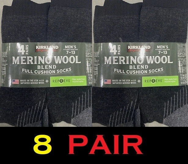 Kirkland Signature Men's Merino Wool Blend Socks 7-13 Shoe Size 8 PAIR