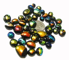 Bullseye Glass coe90 DICHROIC DOTS MULTI COLOR on BLACK - 1 Ounce Baggie