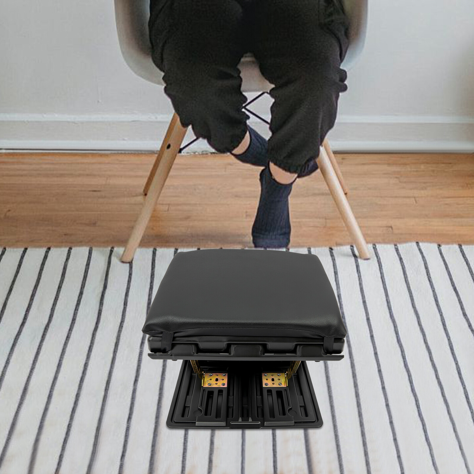 4-Level Height Adjustable Footstool PVC leather Soft Foot Rest Pad Ottoman Stool
