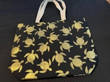 Turtle Beach Bag Gold Turtles and Black Background