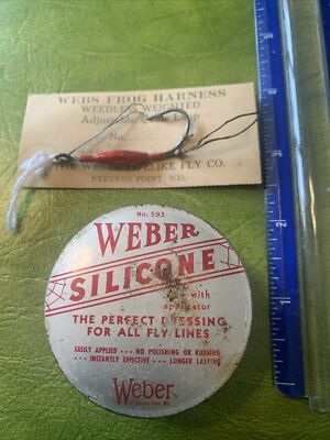 Vintage Weber Life Like Fly Co Carded Rare Frog Harness & Fly Line Dressing WI