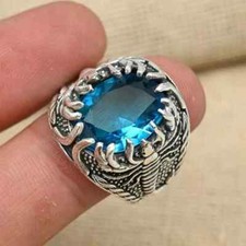 Blue Topaz Ring 925 Sterling Silver Scorpion Designer Men's Ring All Size D12