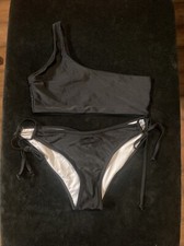 Size S Women s Black Two Piece Bikini Swimsuit With One Shoulder Strap