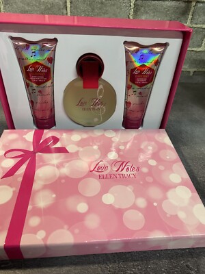 ELLEN TRACY LOVE NOTES Gift Set- Spray, Lotion, Shower Gel 3.4oz -NIB