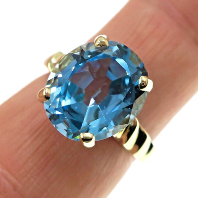 Klassischer 14k massiver Gelbgold 10ct natürlicher Blautopas Solitär Ring Größe 8,25