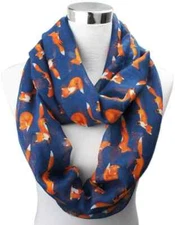 VIVIAN & VINCENT Soft Light Weight Cartoon Fox Sheer Infinity Scarf  NAVY BLUE