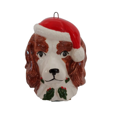 Vintage Cocker Spaniel Glass Christmas Ornament Figurine SAMPLE Japan 3'' Red Hat