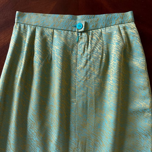 Emmanuelle Khanh Pencil Skirt Gold Turquoise Women's Size FR 38 US Size Small - Picture 3 of 9