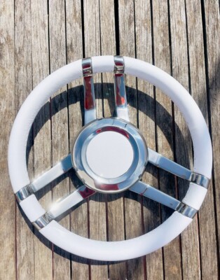 Isotta Carlotta Steering Wheel 350mm - White Leather - SS316 - 3/4