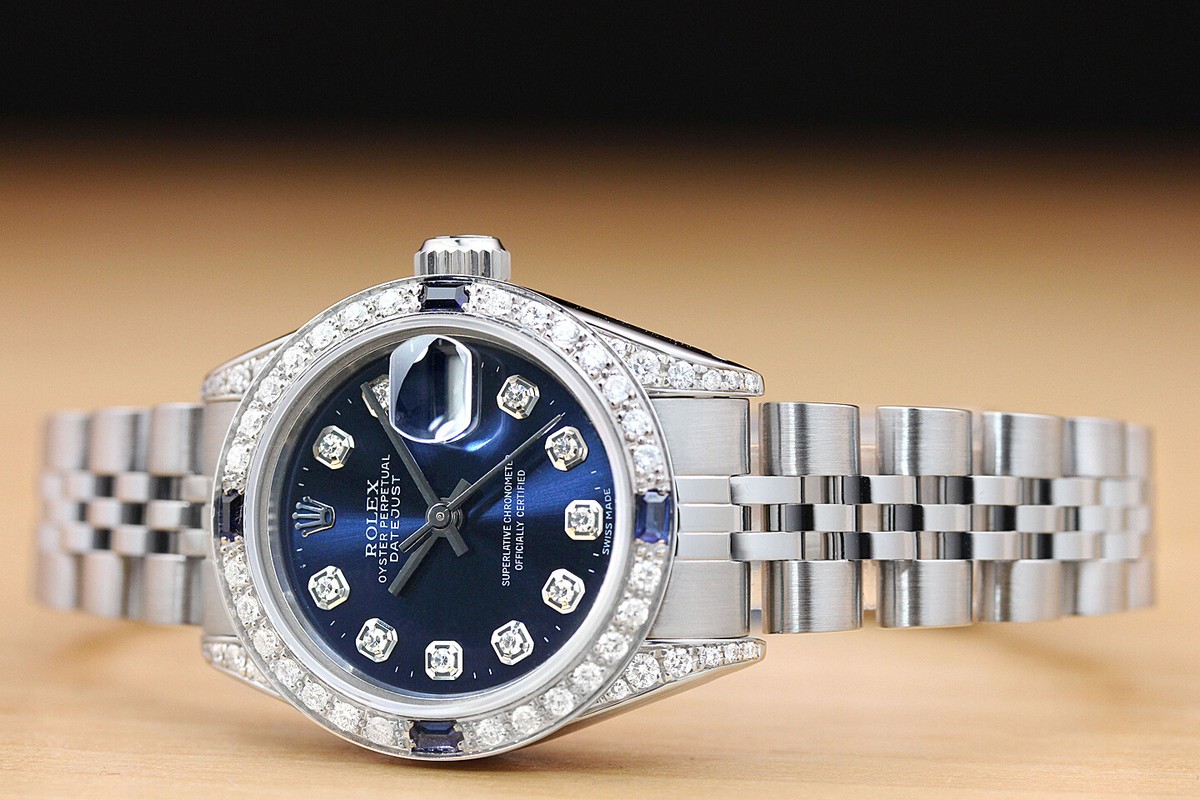 ROLEX LADIES DATEJUST 69174 BLUE DIAMOND SAPPHIRE 18K WHITE GOLD