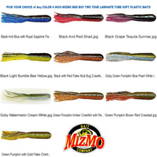 Mizmo Tubes Bad Boy 4 Inch Two Tone Laminate Any Color 8pk Soft Plastic Baits