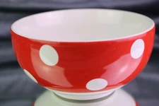 222 Fifth Sugarland Red Cereal Bowl White Polka Dots Round 