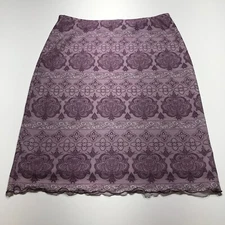 Boutique Europa Skirt Womens Small Purple Print Lightweight Sheer Lettuce Hem