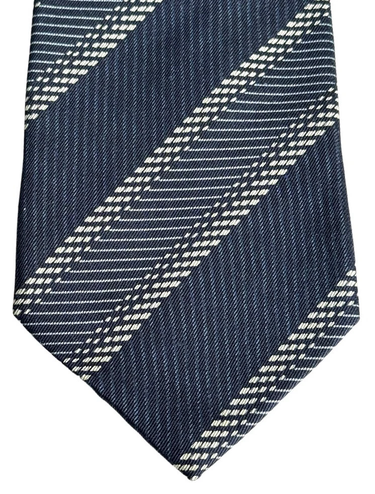 GIORGIO ARMANI Tie Navy Beige Striped Tie 100 Silk made in