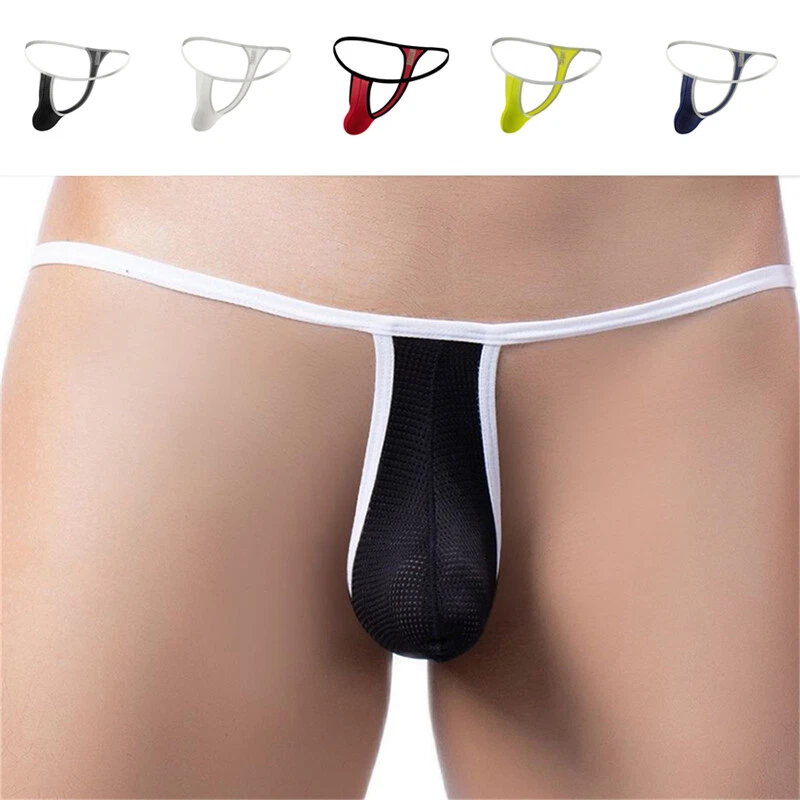 3PCS Men T-back Briefs Underwear Thong G-string Panties Mesh See-through Pouch - Image 2 of 4