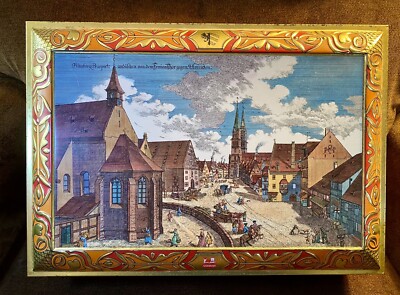 Vtg E Otto Schmidt Nurnberg Nuremberg Town Scene Metal Cookie Biscuit Tin 1996
