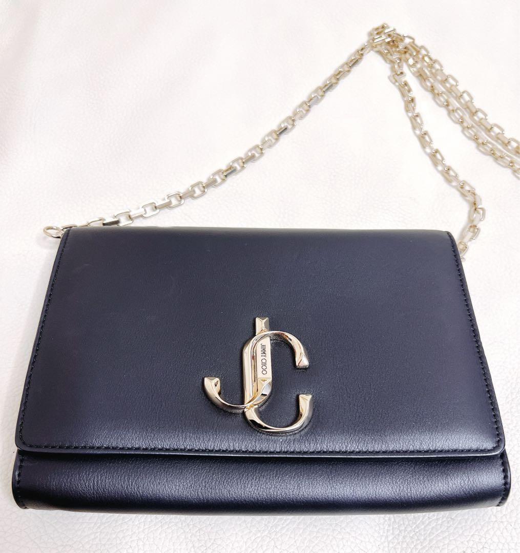 Jimmy Choo Varenne 2-Way Chain Shoulder Bag Black Gold Jimmy Choo Varenne 2-Way Chain Shoulder Bag Black Gold
