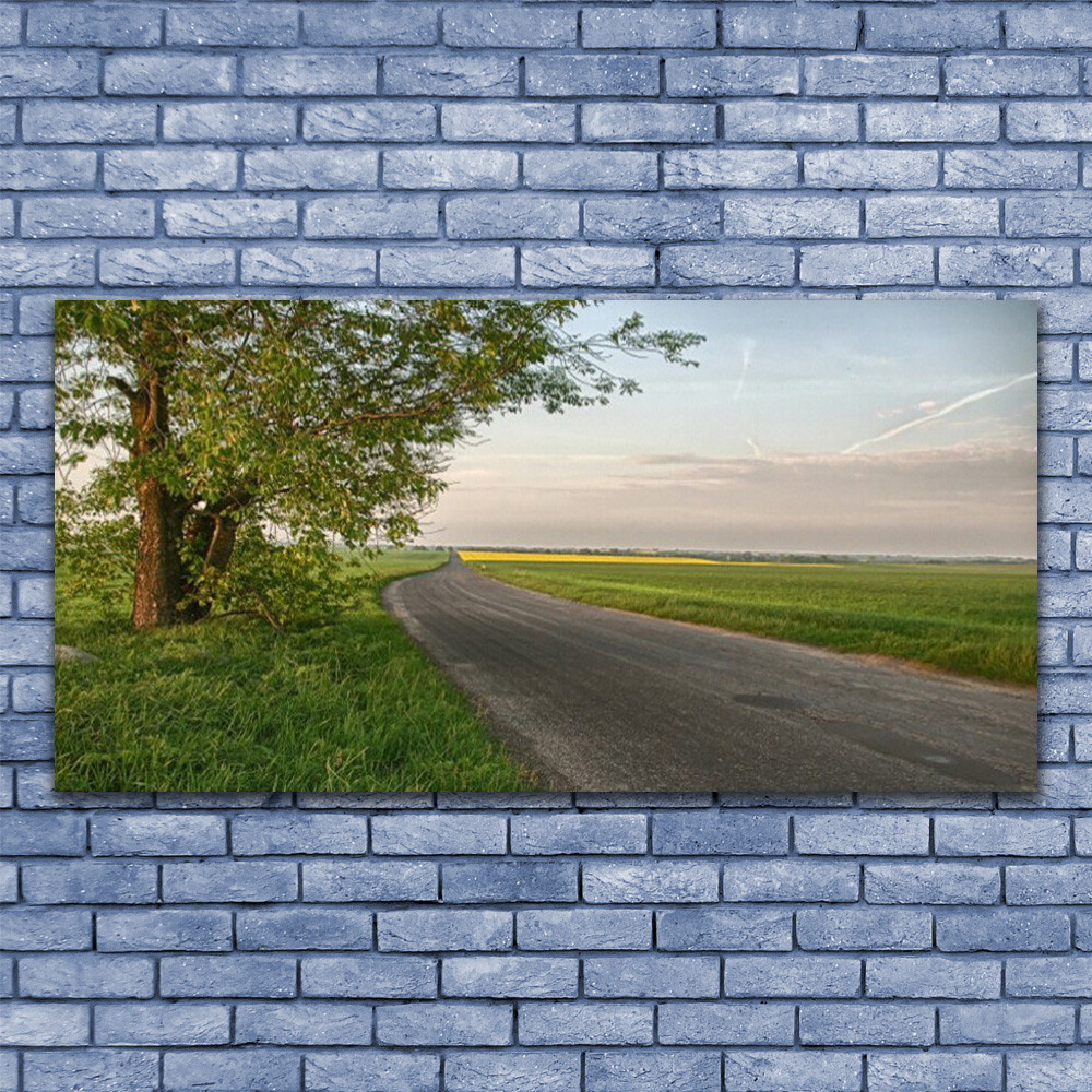 Tableau plexiglas 140x70 paysage de rue avec arbre et herbe pour salon