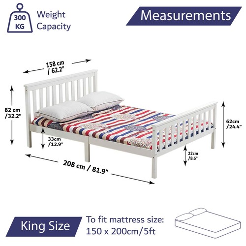 White Solid Wooden Bed Frame Single 4ft Double King Size Bed With Mattress Pine