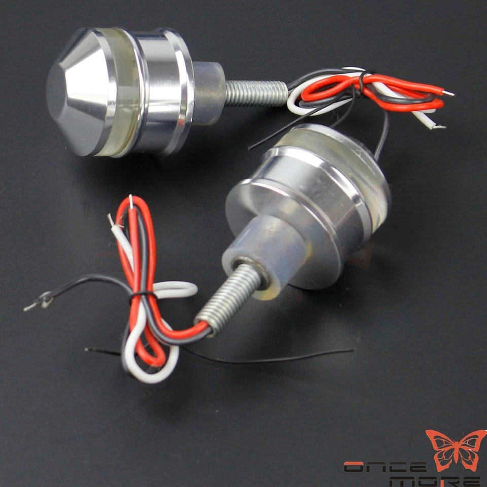 1Pair Silver Handlebar Bar End LED Turn Signal Light For Harley Honda Kawasaki - Изображение 2 из 4