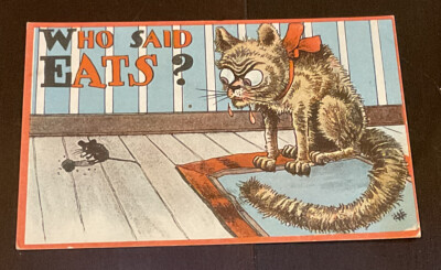 Who Said Eats Vintage Postcard Cat Mouse