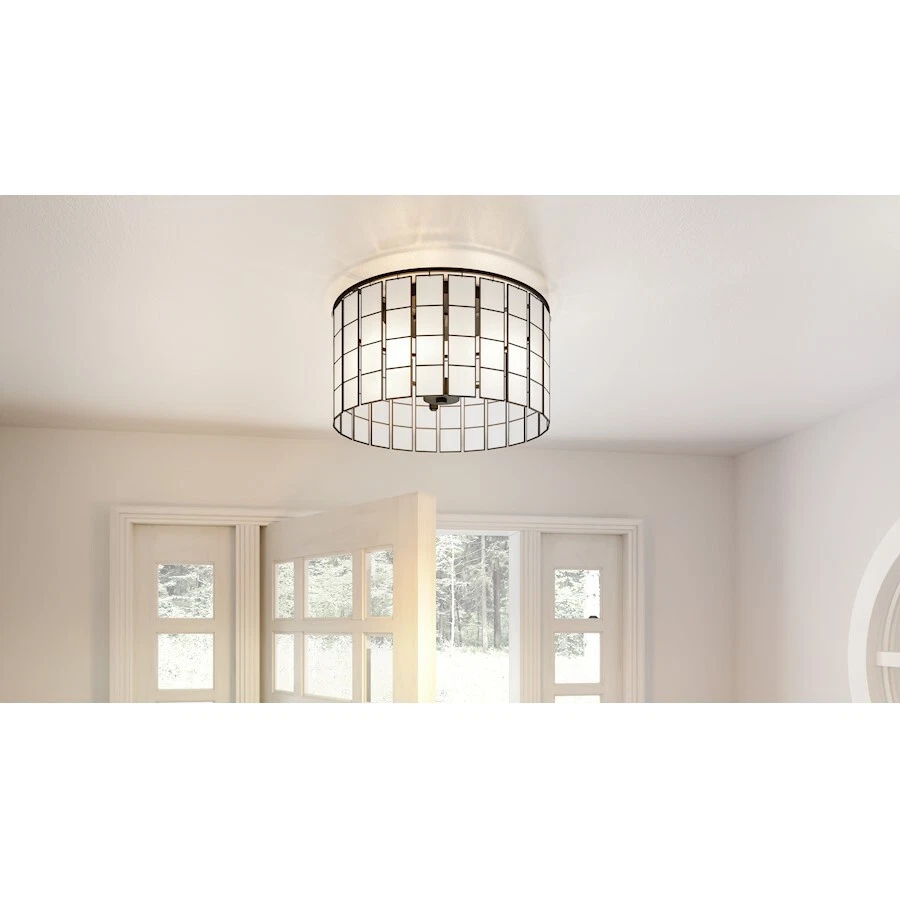 Quoizel Seigler 3 Light Semi Flush Mount Matte Black Etched Glass