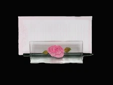 1970’s Unique Retro 3-D Rose in Lucite Notepad Holder MCM Vintage, Kitsch - [B7]