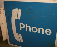 [NEEDS CLEANING!] Vintage Public Telephone Sign Blue & White(ks-20063-list 2)