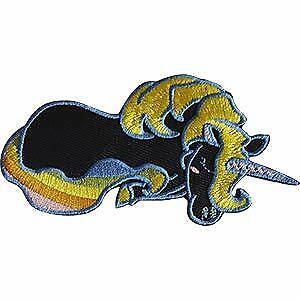 SLEEPING BLACK UNICORN - Embroidered Iron On PATCH, Original Artwork 1.9" x 3.8" - Picture 1 of 1