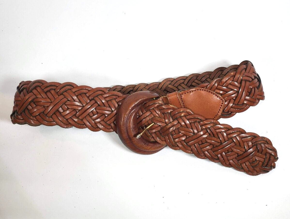 linda allard ellen tracy braided belt safari 90s L Linda Allard for Ellen Tracy Brass & Buffalo Calf Belt Size  main image 4