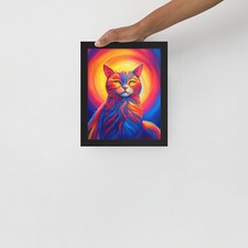 Poster con cornice dipinto ad olio gatto astratto