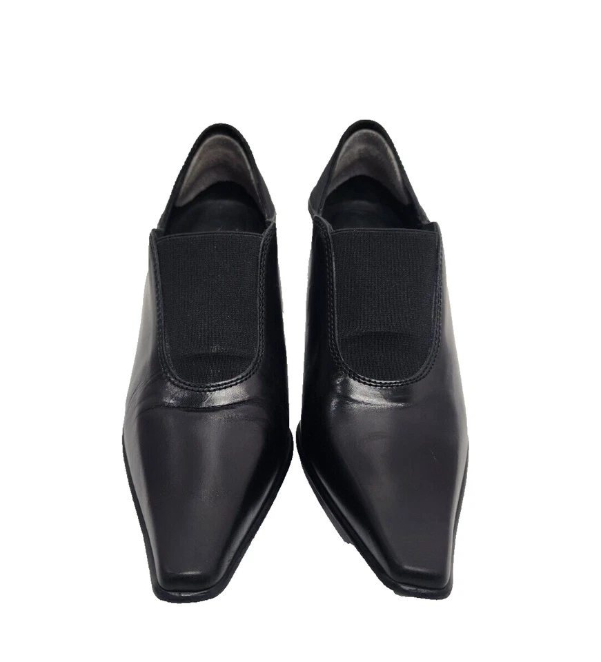 Donald J Pliner Mato Botas de Couro Biqueira Pontiaguda Sapatos Pretos Femininos Tamanho 7M - Imagem 3 de 4