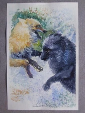 FOX Animals Original Watercolor Acrylic Painting Art By Artist